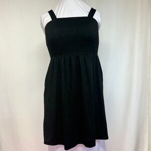 Black Sleeveless Empire Waist Dress with Pockets Casual Knit Summer Sundress S